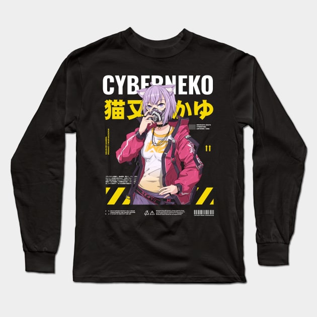 Hololive Japan Nekomata Okayu - Cyber Neko Long Sleeve T-Shirt by Waifuku Merch